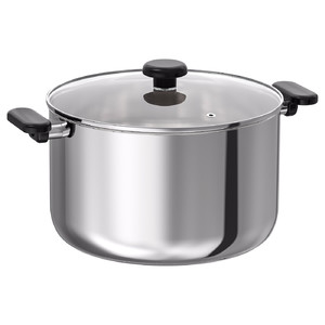 MIDDAGSMAT Pot with lid, clear glass/stainless steel, 10 l
