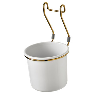 HULTARP Container, white, brass-colour polished, 14x16 cm
