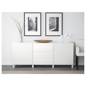 BESTÅ Storage combination with drawers, Laxviken white/Selsviken high-gloss/white, 180x40x74 cm