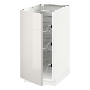 METOD Base cabinet with wire baskets, white/Ringhult light grey, 40x60 cm