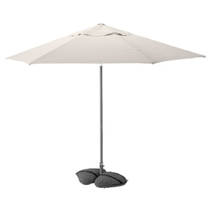 JOGGESÖ / IGGÖN Parasol with base, tilting light grey-beige/dark grey, 300 cm