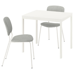 VIHALS / VIHALS Table and 2 chairs, white/white Tibbleby beige-grey, 84/120x74 cm