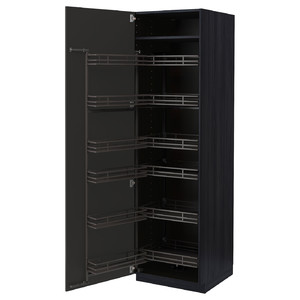 METOD High cabinet with pull-out larder, black/Nickebo matt anthracite, 60x60x200 cm