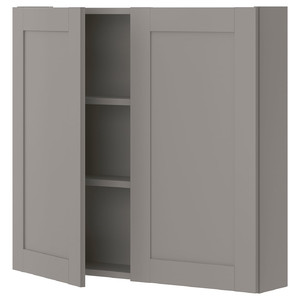 ENHET Wall cb w 2 shlvs/doors, grey/grey frame, 80x17x75 cm