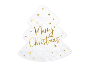 Christmas Paper Napkins, White with Gold Christmas Tree, Pack of 20