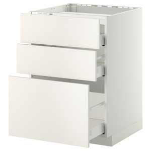 METOD / MAXIMERA Base cab f hob/3 fronts/3 drawers, white, Veddinge white, 60x60 cm