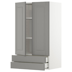 METOD / MAXIMERA Wall cabinet w 2 doors/2 drawers, white/Bodbyn grey, 60x100 cm