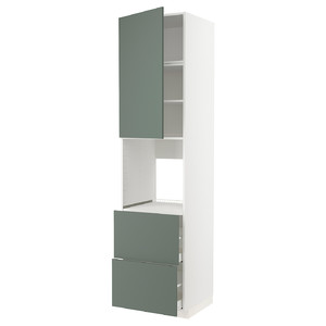 METOD / MAXIMERA High cabinet f oven+door/2 drawers, white/Bodarp grey-green, 60x60x240 cm