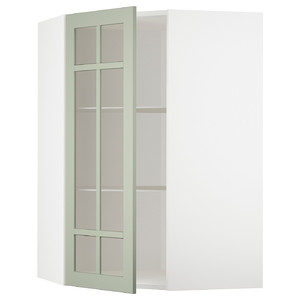 METOD Corner wall cab w shelves/glass dr, white/Stensund light green, 68x100 cm