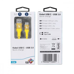 TB Cable USB 3.0-USB C 2m Quick Charge 3A, yellow