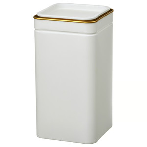 BLOMNING Tin with lid, off-white/for coffee/tea, 10x10x20 cm
