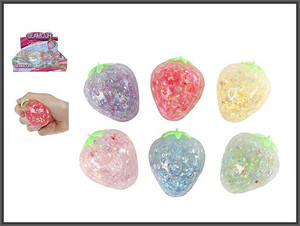 Stress Toy Squishy Strawberry Glitter 6cm, 1pc, assorted colours