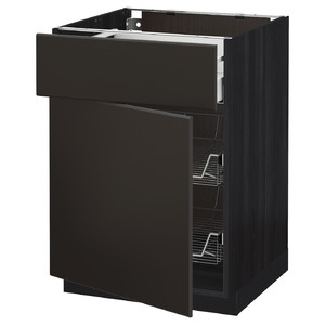 METOD / MAXIMERA Base cab w wire basket/drawer/door, black/Kungsbacka anthracite, 60x60 cm