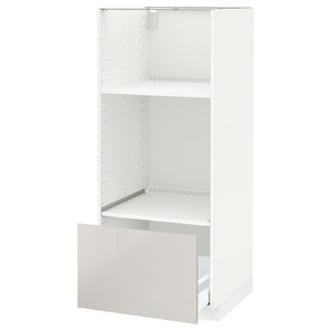 METOD / MAXIMERA High cab for oven/micro w drawer, white/Ringhult light grey, 60x60x140 cm