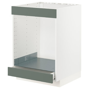 METOD / MAXIMERA Base cab for hob+oven w drawer, white/Bodarp grey-green, 60x60 cm