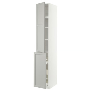 METOD / MAXIMERA Hc w p-o func 3drw/1dr/2shlv, white/Lerhyttan light grey, 40x60x240 cm