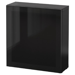 BESTÅ Shelf unit with glass door, Glassvik black, smoked glass, 60x20x64 cm