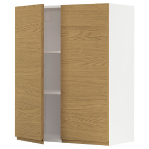 METOD Wall cabinet with shelves/2 doors, white/Voxtorp oak effect, 80x100 cm