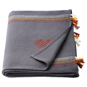 MÄVINN Throw, grey red/embroidery tassel, 110x170 cm
