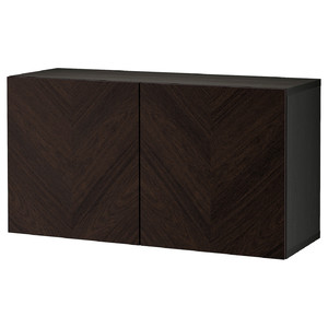 BESTÅ Shelf unit with doors, black-brown Hedeviken/dark brown stained oak veneer, 120x42x64 cm