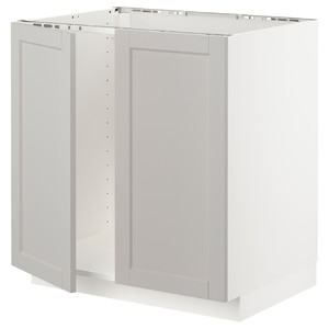 METOD Base cabinet for sink + 2 doors, white/Lerhyttan light grey, 80x60 cm