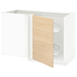 METOD Corner base cab w pull-out fitting, white/Askersund light ash effect, 128x68 cm