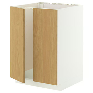 METOD Base cabinet for sink + 2 doors, white/Sinarp oak veneer, 60x60 cm