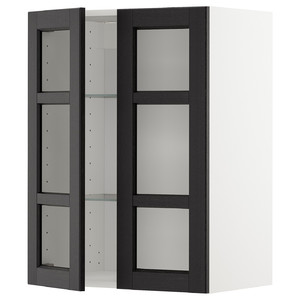 METOD Wall cabinet w shelves/2 glass drs, white/Lerhyttan black stained, 60x80 cm
