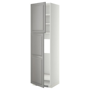 METOD High cabinet for fridge w 2 doors, white/Bodbyn grey, 60x60x220 cm