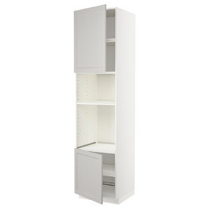 METOD Hi cb f oven/micro w 2 drs/shelves, white/Lerhyttan light grey, 60x60x240 cm
