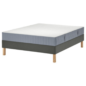 LYNGÖR Divan bed, Valevåg medium firm/light blue dark grey, Standard King