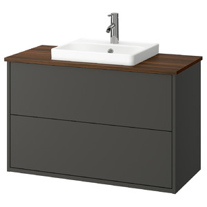 HAVBÄCK / ORRSJÖN Wash-stnd w drawers/wash-basin/tap, dark grey/brown walnut effect, 102x49x71 cm