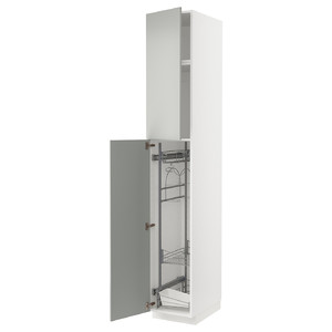 METOD High cabinet with cleaning interior, white/Havstorp light grey, 40x60x240 cm