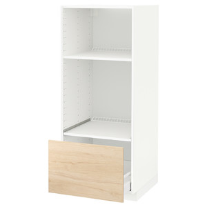 METOD / MAXIMERA High cab for oven/micro w drawer, white/Askersund light ash effect, 60x60x140 cm