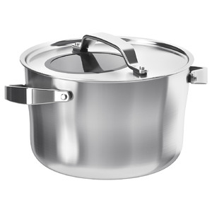 SENSUELL Pot with lid, stainless steel, grey, 5.5 l