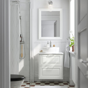 TÄNNFORSEN / TÖRNVIKEN Wash-stnd w drawers/wash-basin/tap, white/white marble effect, 62x49x79 cm