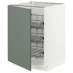 METOD Base cabinet with wire baskets, white/Bodarp grey-green, 60x60 cm