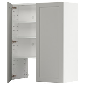 METOD Wall cb f extr hood w shlf/door, white/Lerhyttan light grey, 80x100 cm