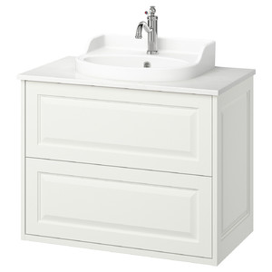 TÄNNFORSEN / RUTSJÖN Wash-stnd w drawers/wash-basin/tap, white/white marble effect, 82x49x76 cm