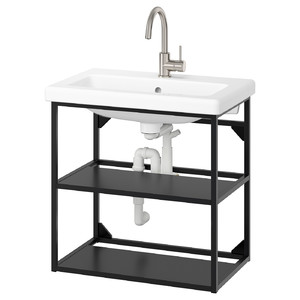 ENHET / TVÄLLEN Open wash-stand with 2 shelves, anthracite, 64x43x65 cm