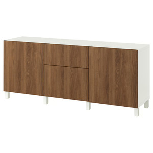 BESTÅ Storage combination with drawers, white/Lappviken/Stubbarp walnut effect, 180x42x74 cm