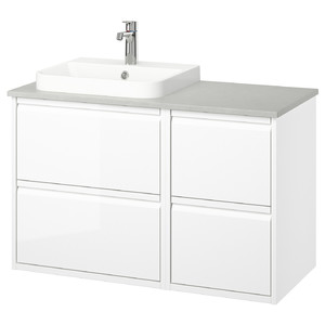 ÄNGSJÖN / BACKSJÖN Wash-stand/wash-basin/tap, high-gloss white/grey stone effect, 102x49x71 cm