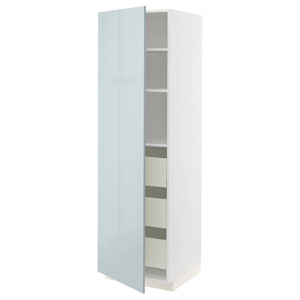 METOD / MAXIMERA High cabinet with drawers, white/Kallarp light grey-blue, 60x60x200 cm