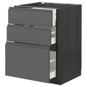 METOD / MAXIMERA Base cabinet with 3 drawers, black/Voxtorp dark grey, 60x60 cm