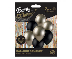 Balloon Bouquet 7pcs, prosecco-black