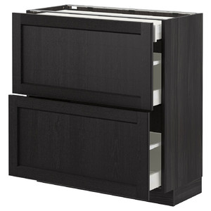 METOD/MAXIMERA Base cab with 2 fronts/3 drawers, black/Lerhyttan black stained, 80x39.5x88 cm