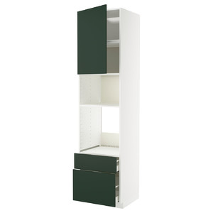 METOD / MAXIMERA High cab f oven/micro w dr/2 drwrs, white/Havstorp deep green, 60x60x240 cm