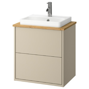 HAVBÄCK / ORRSJÖN Wash-stnd w drawers/wash-basin/tap, beige/bamboo, 62x49x71 cm