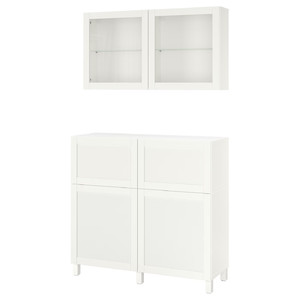 BESTÅ Storage combination w doors/drawers, white/Hanviken/Stubbarp white clear glass, 120x42x213 cm
