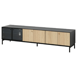 BOASTAD TV bench, black/oak veneer, 181x42 cm